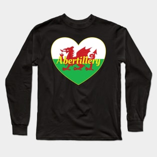 Abertillery Wales UK Welsh Flag Heart Long Sleeve T-Shirt